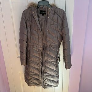 Marc New York Brookdale Anorak Fur Hood Gray Quilted Cinch Waist Puffer Coat XS